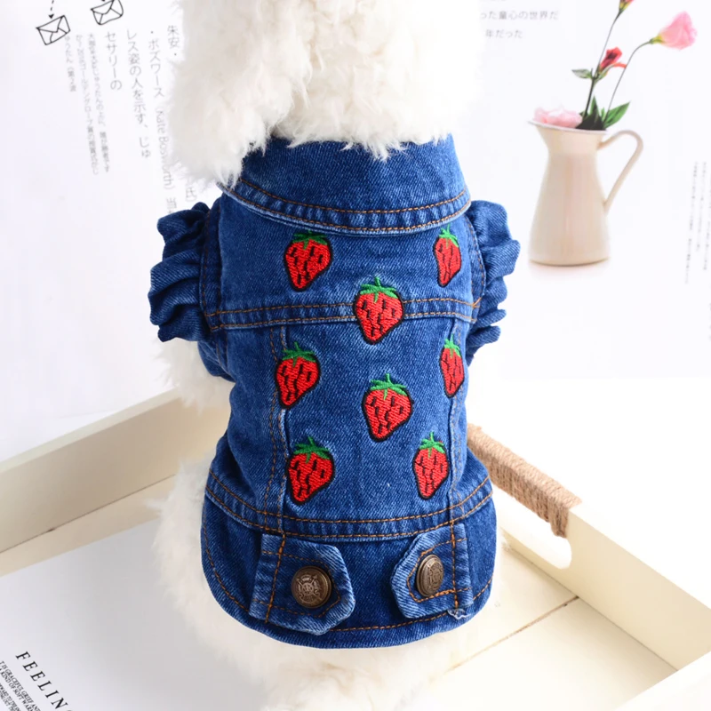 Модный джинсовый пиджак для собак, одежда для маленьких и средних собак, джинсовая одежда с капюшоном для питомцев, одежда для чихуахуа, Ши-тцу, Прямая поставка - Цвет: 14- Strawberry