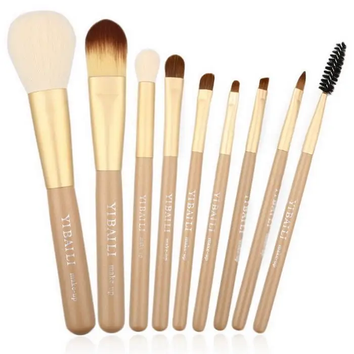 9 шт. Professional Make Up Cosmetic Powder, набор кистей для нанесения тонального крема дерево с щеткой сумка черный, золотой
