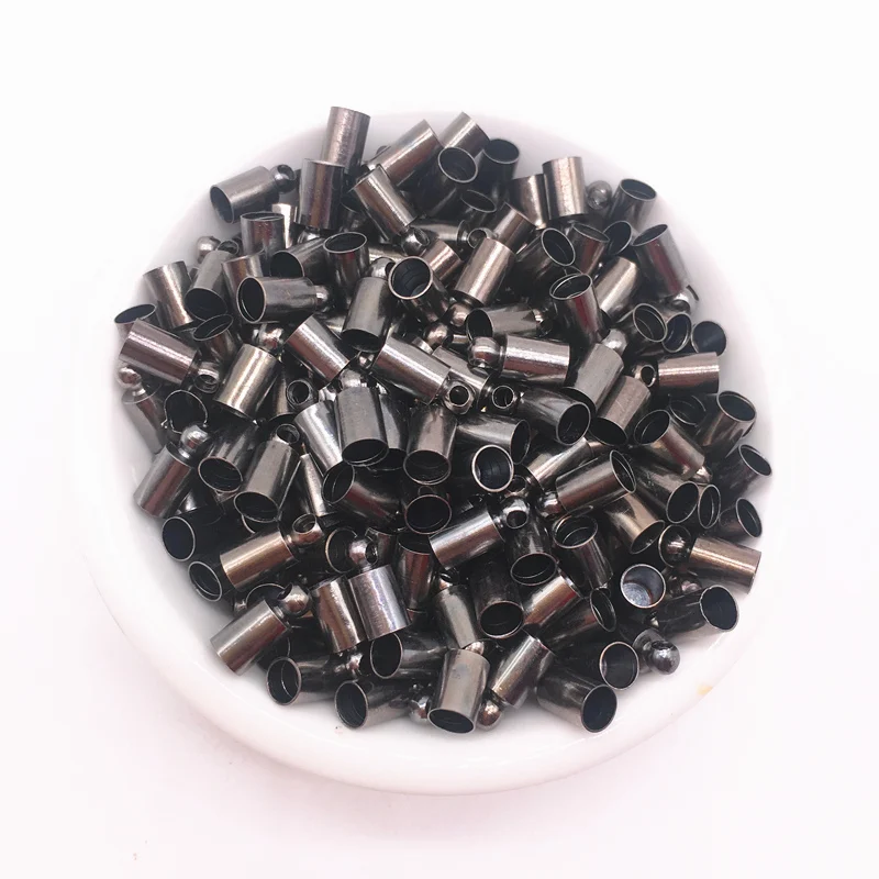 

100pcs 4x9mm Gun black Round Leather Cord End Cap Clasp for Choose Jewelry Findings Accessories Set Necklace Connector