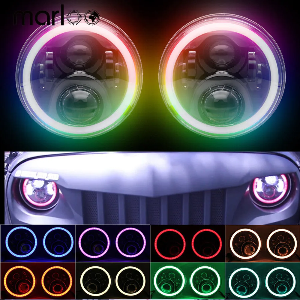 Marloo Авто Запчасти RGB Halo Bluetooth App Управление 7 &quotсветодиодные фары для Jeep Wrangler JK TJ LJ