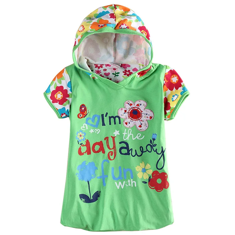 

1.5-5 ages girls cotton floral dress kids fashion hooded dress with appliques