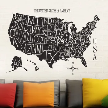 

ART Map Of America Wall Sticker For Company Office Decoration Diy Living Room USA Map