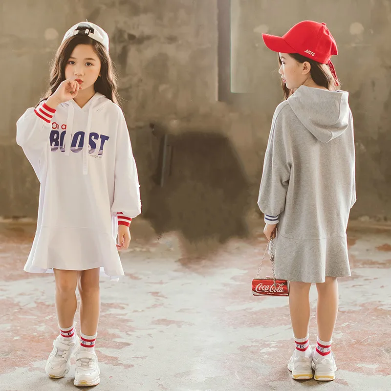 

girls Princess Clothes Cotton Kids Striped Party Hoodies Dress Teen Girl 4-16Year Autumn Winter Long Sleeve Sport Dresses CA182