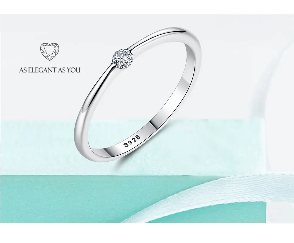 ELESHE прозрачный CZ Кристалл розовое золото кольцо 925 пробы, серебряные классические круглые кольца на Пальцы для Для женщин обручальное кольцо серебро 925 ювелирные изделия