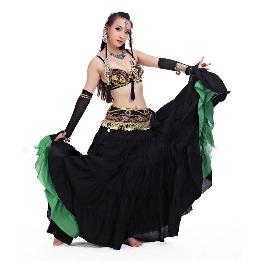 

ATS Tribal Belly Dance Clothes for Women 4 Pieces Outfit Set Bra Belt 2 Skirts Gypsy Dance Costumes