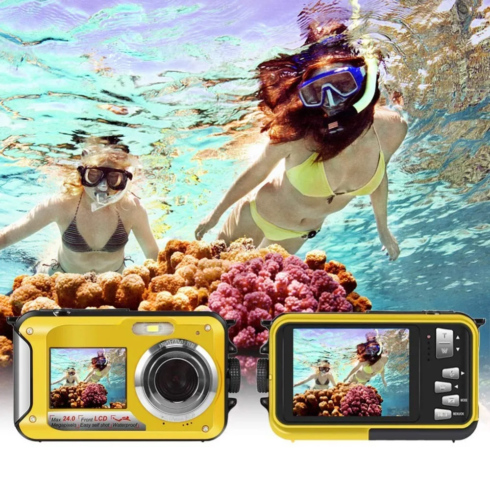 HD268 водонепроницаемая цифровая камера 2,7 дюймов TFT двойной экран Камера 24MP MAX 1080 P Full HD подводный зум видеокамера новое поступление