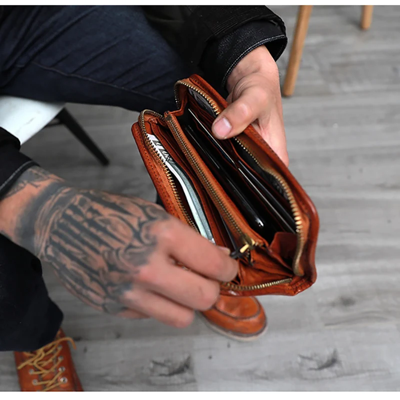 Brieftasche Bill brown Zipper Männlichen Junges Weibliche Schwarzes Clip Lange Handtasche Große Kapazität Rindsleder Bjyl Alte Machen Weiche Persönlichkeit Retro Leder wRqHxAt7