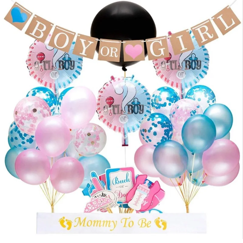 

36 inch black round confetti balloon boy or girl gender reveal baby shower bath decoration party gift pink blue confetti