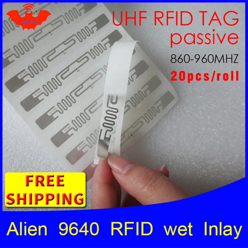 

UHF RFID tag sticker Alien 9640 wet inlay 915m868 860-960mhz Higgs3 EPC 6C 20pcs free shipping self-adhesive passive RFID label