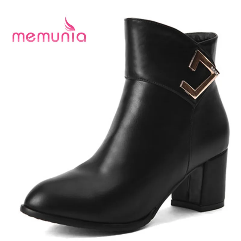 

MEMUNIA big size 33-45 simple metal decoration women boots high heels round toe winter boots 2018 new ankle boots