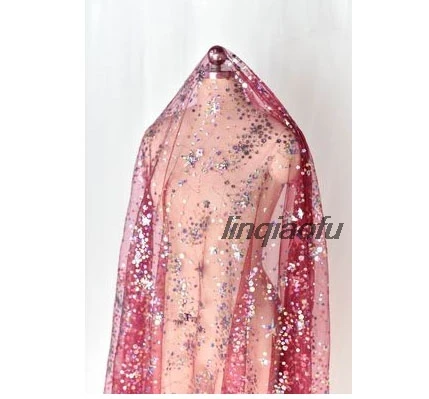 Цвет блесток вышивка Прозрачная сетка ткань платье diy Материал ручной работы декоративная ткань