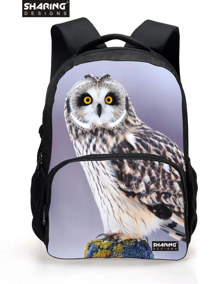 3D Printing Animals Women school bag Owl Head Laptop School Bagpack for Teenager Girls Lady Travel
