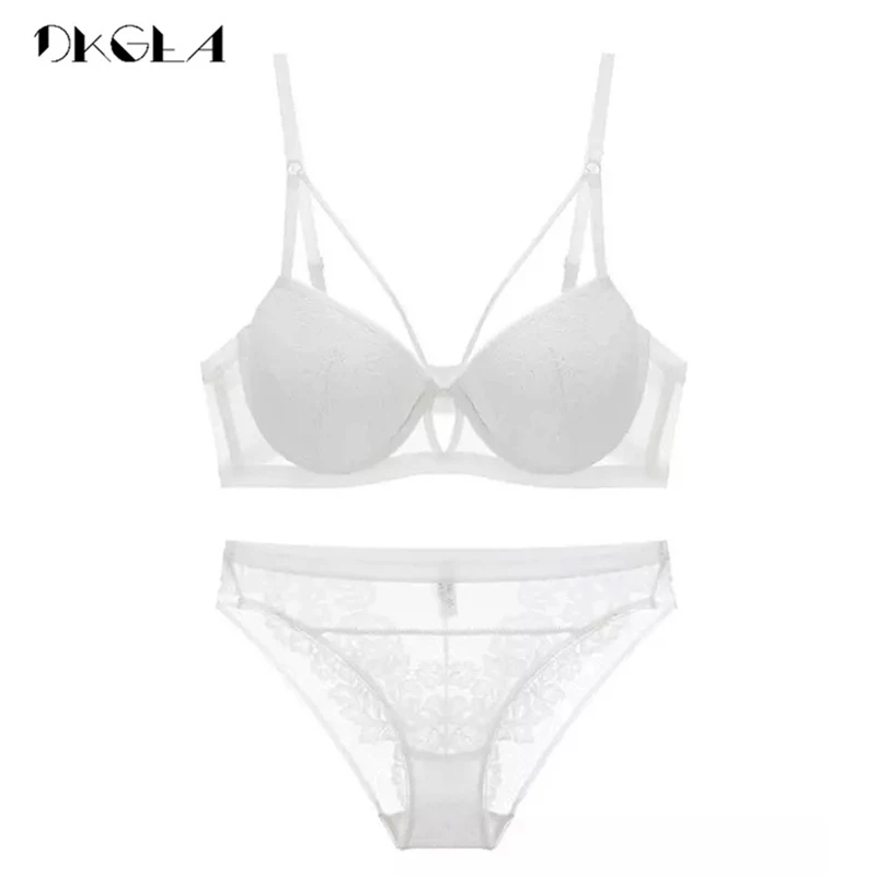 2019 New Bandage Green Lace Bra Set Women Lingerie Embroidery Thick Push Up Brassiere Cotton Underwear Set Sexy Bras Gather