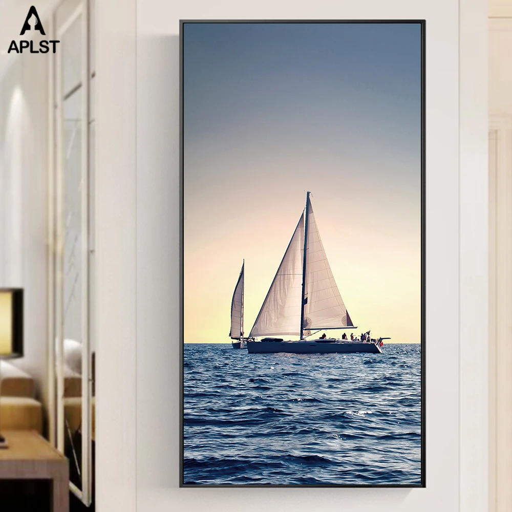 Sunset-Sea-Ocean-Prints-And-Posters-Sailboat-Yacht-Canvas-Modern-Large-Pictures-Landscape-Painting-for-Living