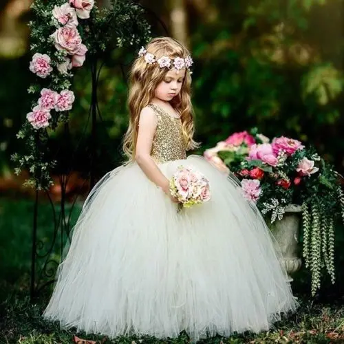 

2018 Hot Sale Flower Girl Sleeveless Sequin Mesh Patchwork Tutu Dress Party Princess Formal Dress Gown Formal Occasion Dresses