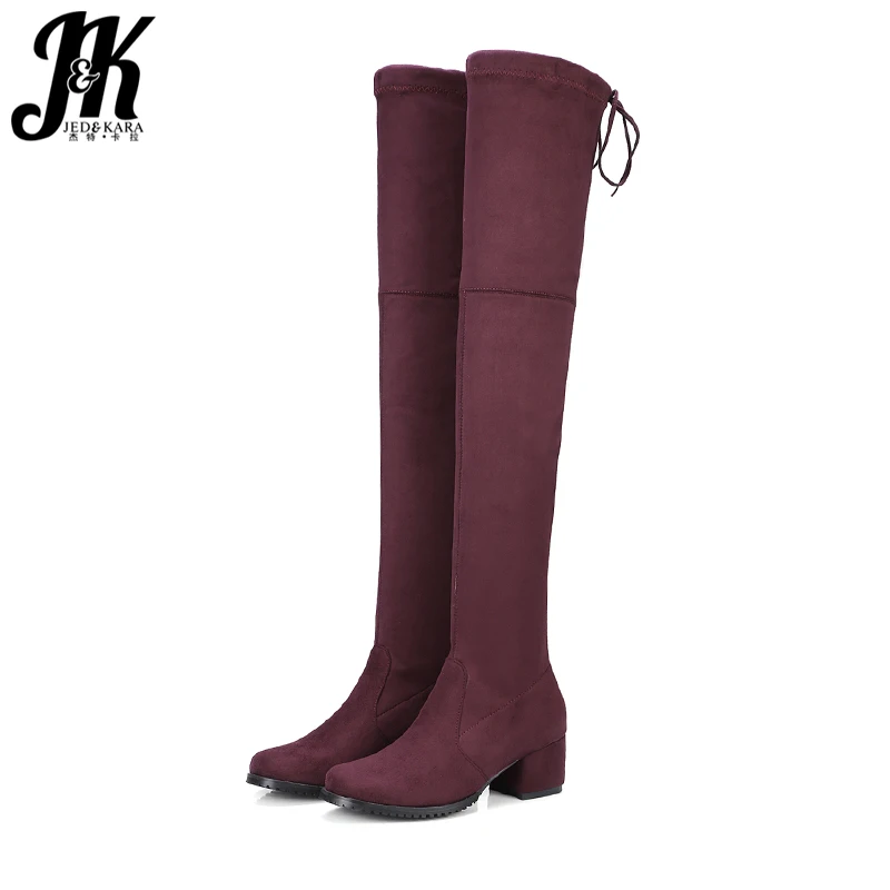 JK Big Size 34 43 Hot Trend Lady Stretch Thigh High Boot Chunky Heel