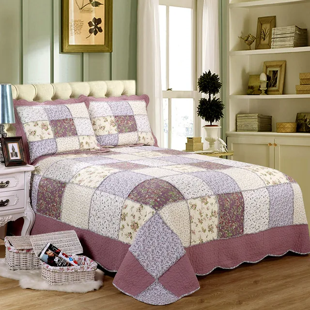 Quality Patchwork Quilt Set 3PC/4pcs bedding Cotton Quilts Bed Covers