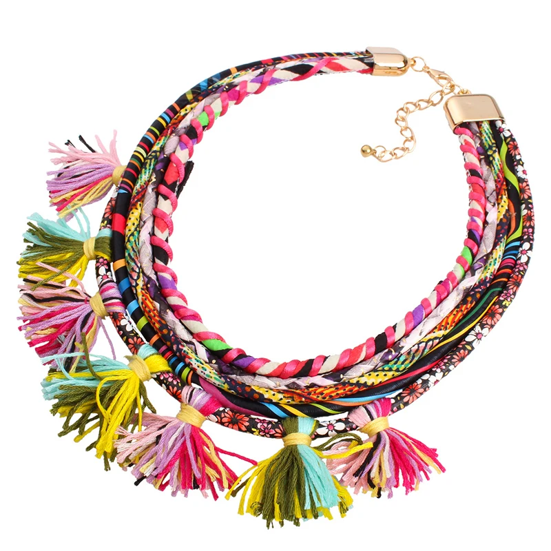 Buy Vintage Women Collar Fabric Rope Colorful Tassels