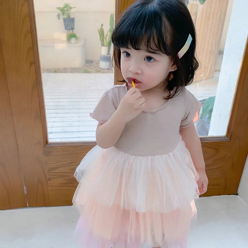 Платье принцессы с короткими рукавами в Корейском стиле для милых маленьких