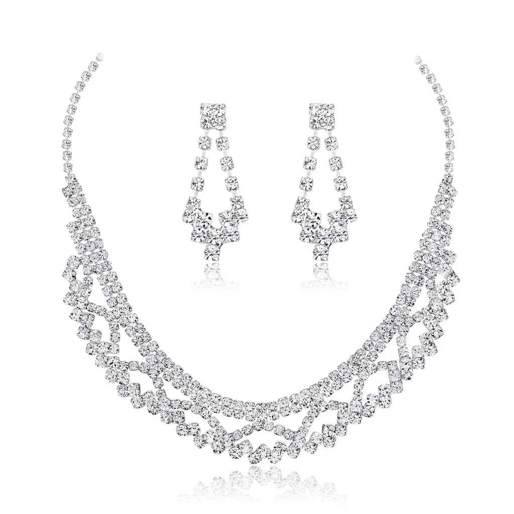 

New Necklace Earrings two sets of fashionable temperament European and American bride Necklace Set Wedding Banquet jewelry