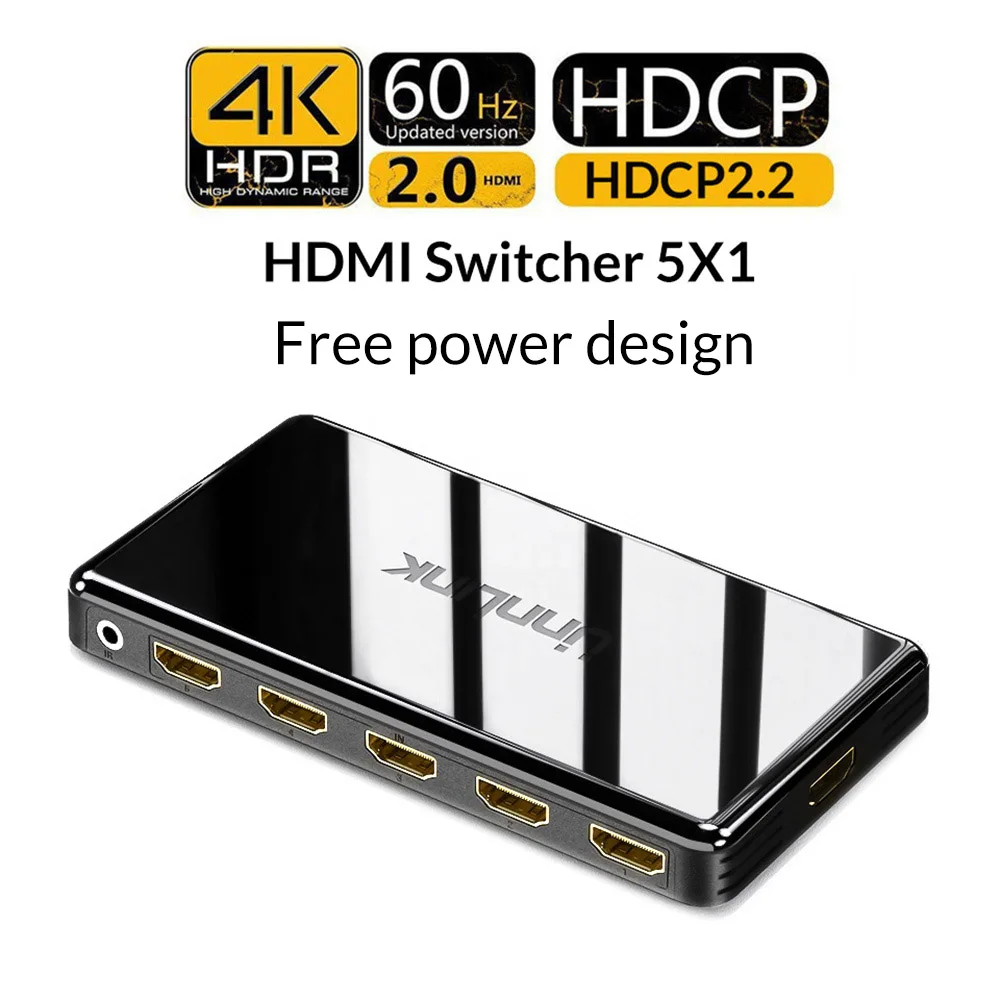 Unnlink 4 порта 4X1 HD mi Switch HD mi 2,0 UHD 4 k@ 60Hz HDCP 2,2 HDR с ИК для Xbox one s/x PS4 Pro Smart Светодиодный tv mi box project - Цвет: Upgrade 5x1 No Plug