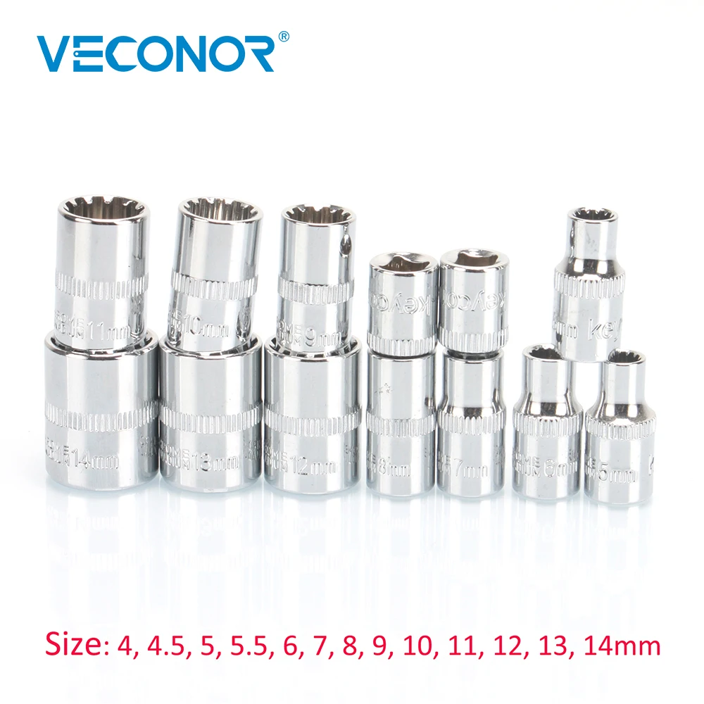 

1/4" 4-14mm 13pcs electrical sockets plugs adaptors socket bits adapter socket driver socket bit set mirror polish