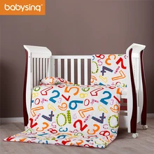 Baby Bedding Set 100% Cotton Letters & Numbers Prints Pillowcase Duvet Cover Nursery Cot Bed Quilt Pillow Mattress with Filling