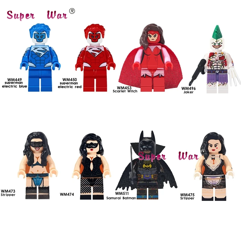 

50pcs Superman Electric Blue Red Scarlet Witch Stripper Joker Batman Deadpool The Flash building block for children toys