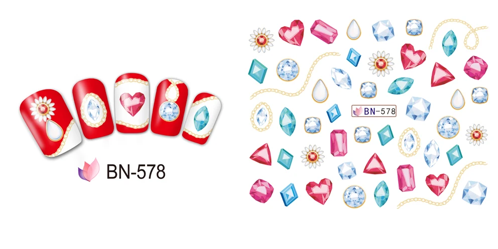 UPRETTEGO 12 упаковок/lot дизайн ногтей Красота воды Наклейка ползунок наклейки для ногтей JEWLRY алмаз губы палку драгоценный камень поцелуй BN577-588