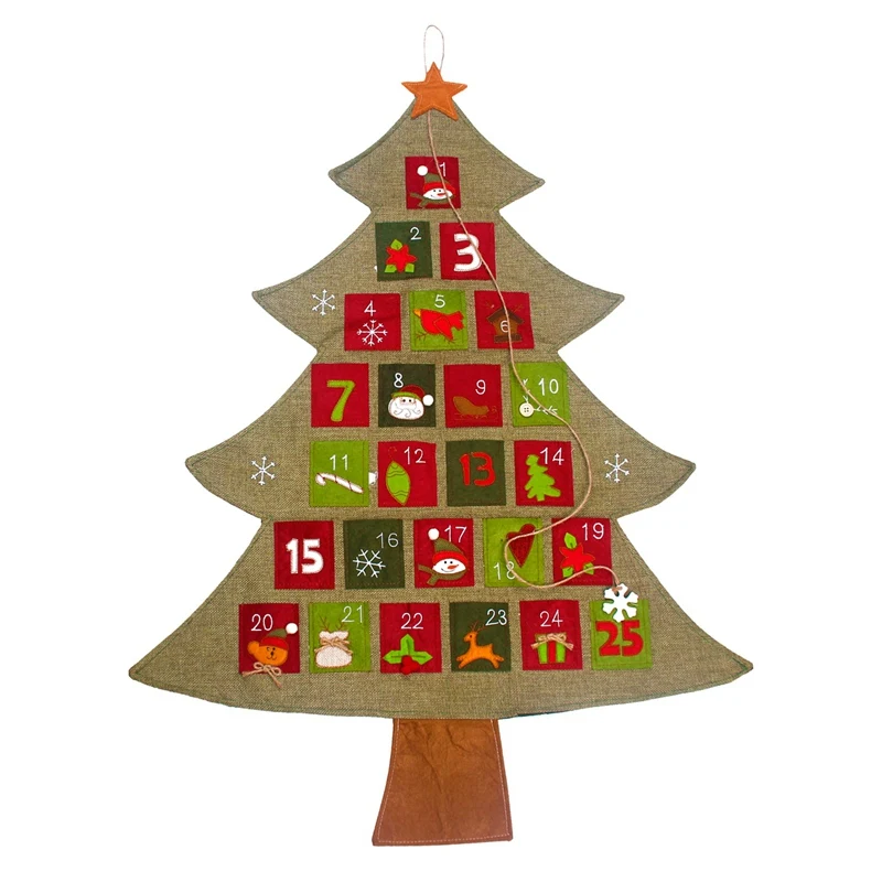 linen calendar FENGRISE, Рождественский календарь, подвесной, фетровый, Рождественский календарь обратного отсчета, рождественские украшения для дома, счастливый год, декор - Цвет: linen calendar