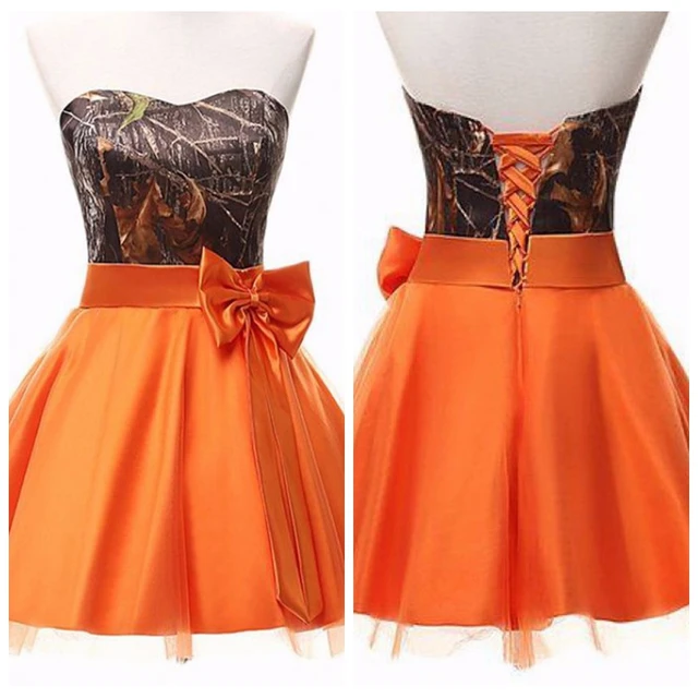 2017 Sweetheart Camo Top Real Tree Bridesmaid Dress Short Orange 2017 Sweetheart Camo Top Real Tree Bridesmaid Dress Short Orange Lace Up Back Custom Online Camouflage