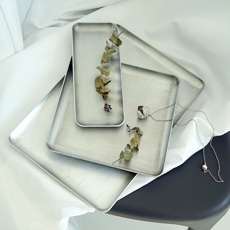 

Nordic aluminum jewelry tray ins style square thickened pure aluminum storage tray home bedroom decorative furnishings