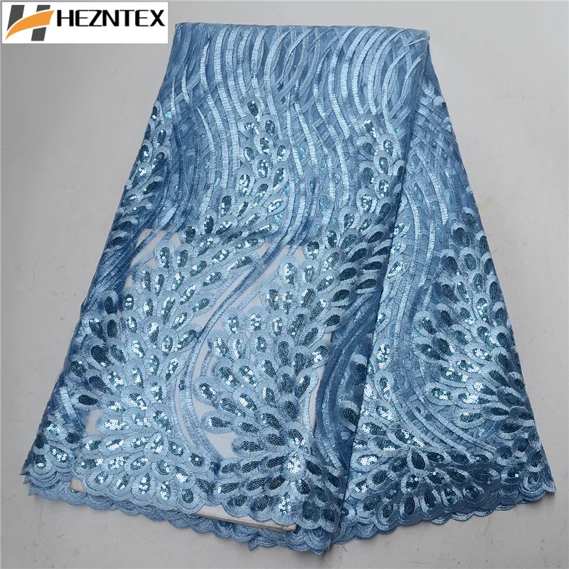 

Shining French Sequins Lace Fabric Net Sky Blue Fashionable Bright African Lace Fabric High Quality For Evening Party PSA590-1