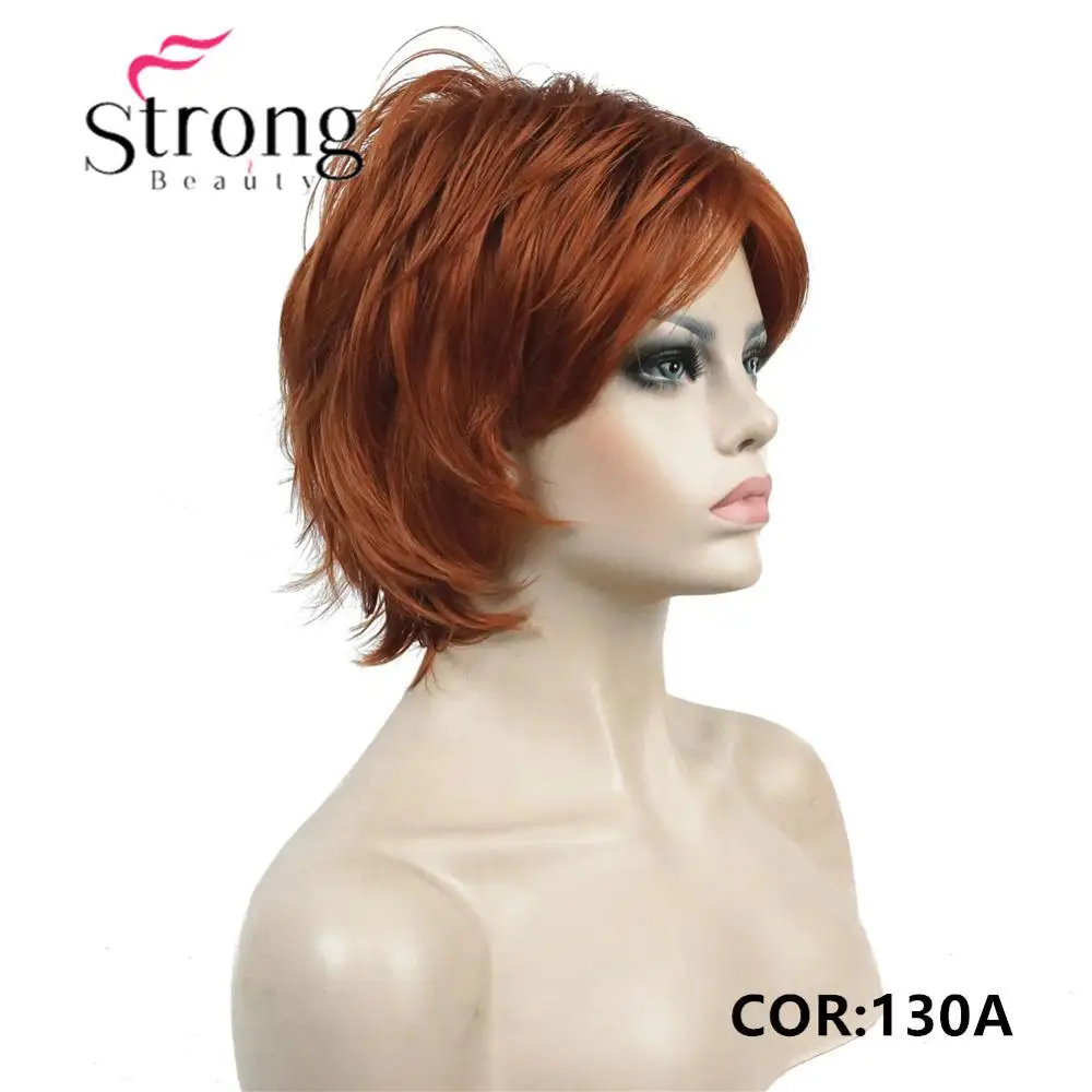 StrongBeauty Short Layered Shaggy Copper Red Full Synthetic Wig Women's