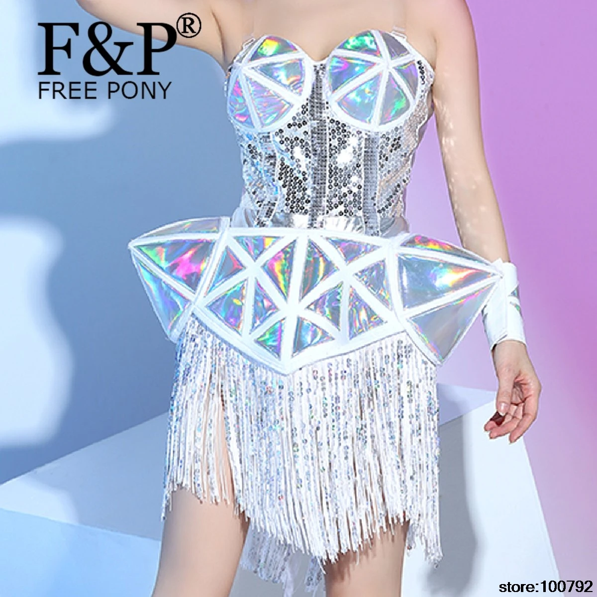 

Holographic Fringe Bodysuit Drag Queen Costumes Jumpsuit Women Outfit Party Costumes Stage Celebrity Rompers Jumpsuit