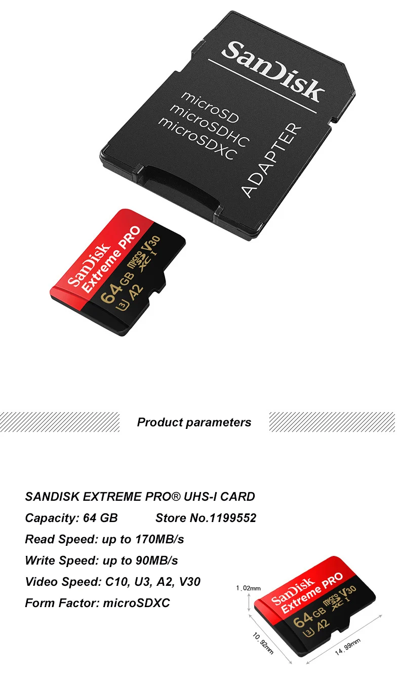 SanDisk Экстрим PRO Micro SD карта скорость чтения 170 МБ/с./с 128 Гб 64 Гб U3 V30 A2 32 Гб A1 карта памяти SDXC флэш-карта TF карта 4K UHD