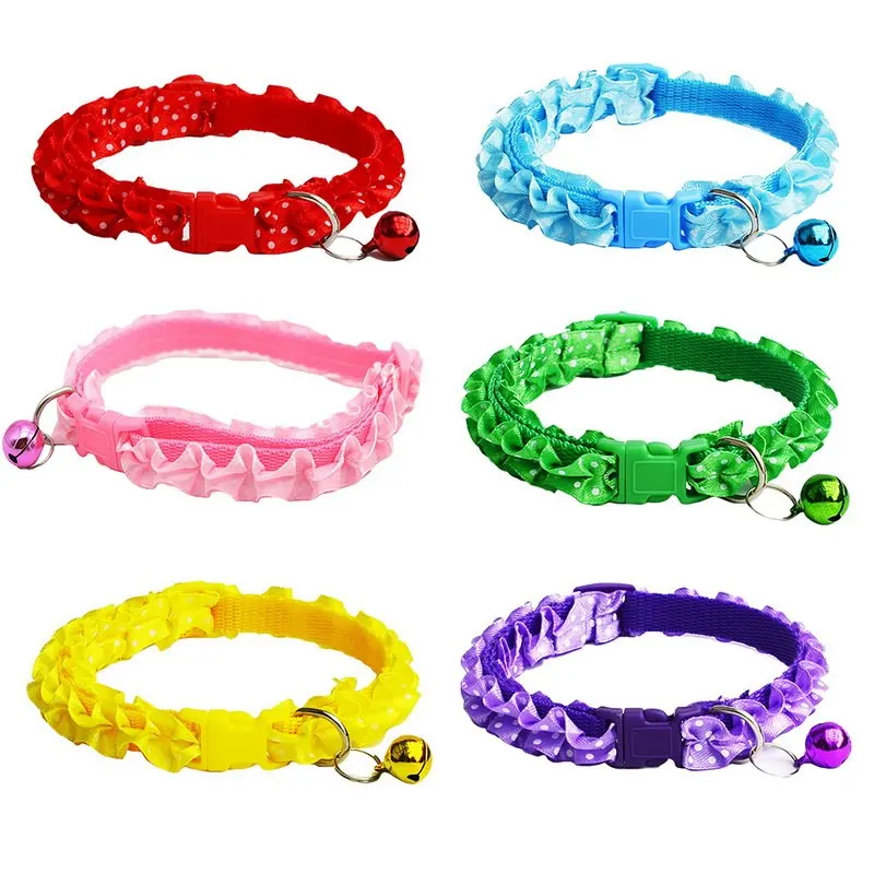 

Hoomall 1PC Cute Wave Pattern Collar For Dogs Cats Decor Lovely Lace Solid Dog Collar Leash With Bells Durable Pet Accessories