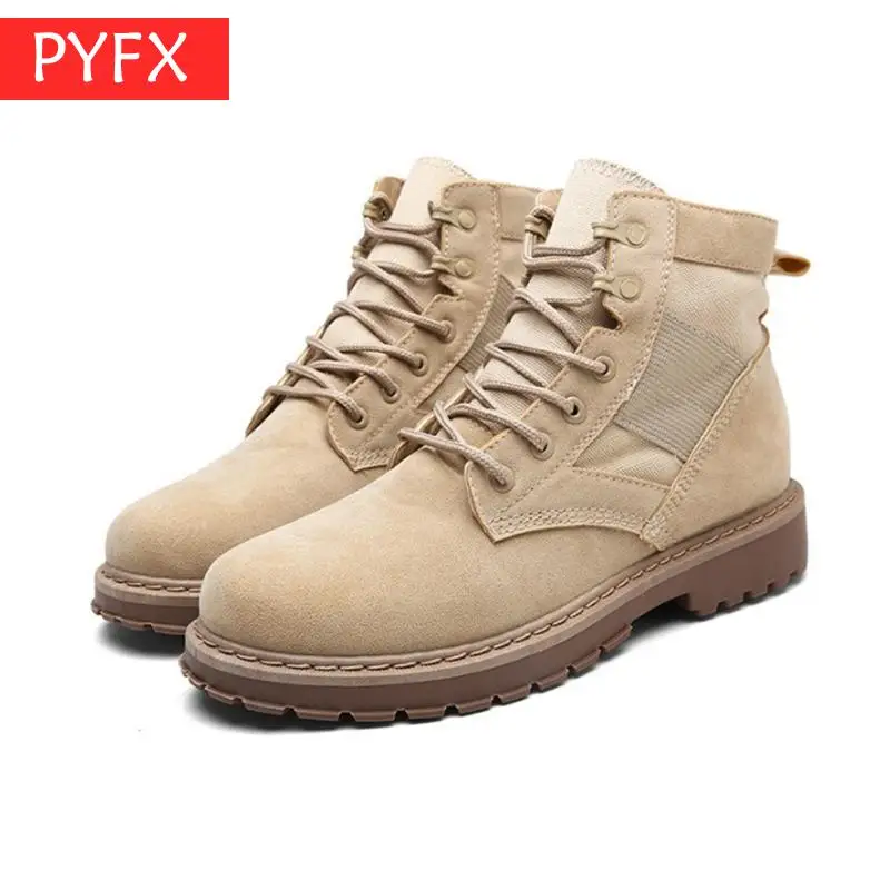 

2019 autumn retro star with Men' s British flat bottom comfortable soft bottom wear non-slip Sand boots Black Leather Work Shoes