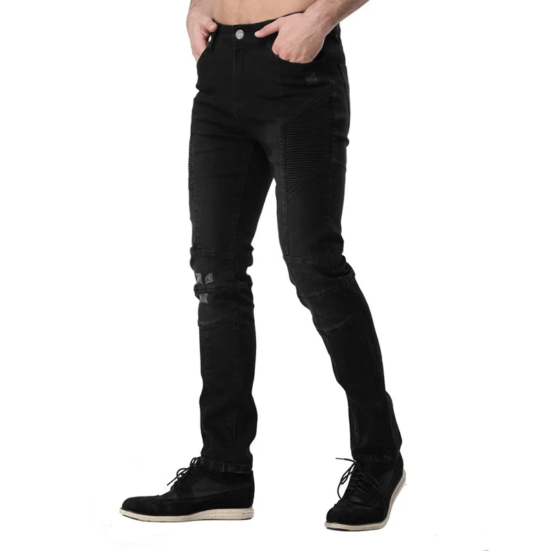 Мужские джинсы мотоциклетные байкерские дизайнерские модные джинсы для мужчин хип-хоп джинсы H0297 - Цвет: Black