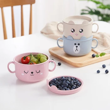 

Wheat Straw Double Ear Anti-scalding with Children's Rice Bowl Korea Household Tableware Wheat Straw For Babies Suits