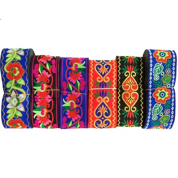 

High quality Gold Line Phoenix flowers 5cmx8YARDS National wind embroidery Woven Jacquard Ribbon DIY Accessories lace trim