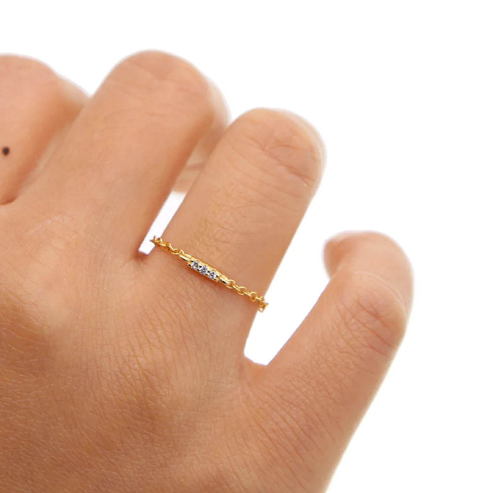 authentic 100% 925 sterling silver AAA+ cubic zirconia bezel cz charm cz bar delicate dainty thin chain simple girl ring
