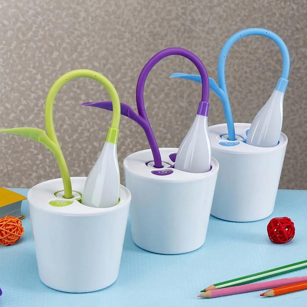 

LED Desk Lamp Touch Control Dimming Light Flexible USB Rechargeable Kids Studying lamps with Pencil Holder Flower Plant Brid