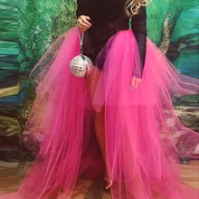 Шикарный ярко-розовый свадебный со съемным шлейфом, Длинная женская Тюлевая юбка с оборками на заказ, летняя Женская Макси-юбка-пачка