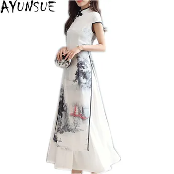 

AYUNSUE Summer Dress Chiffon 2020 Robe Vintage Chinese Style Dresses Elegant Vestidos Floral Dress Slim Womens Clothing WXF062