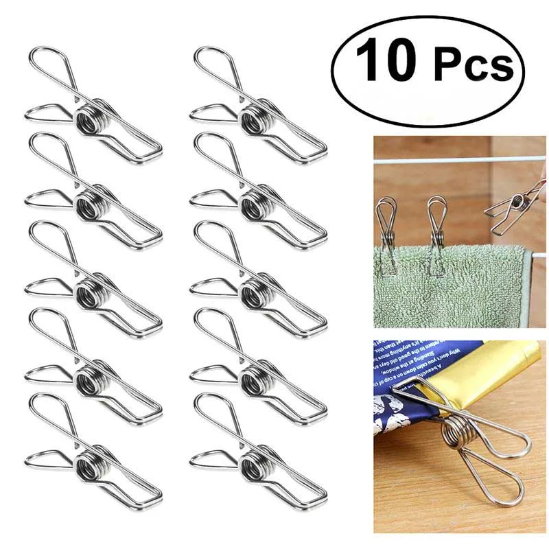 10pcs Stainless Steel Clothes Pegs Hanging Pins Clips Metal Clips Socks Clips Clothes Pins