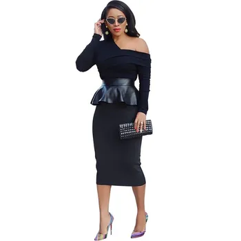 

2019 African Dresses For Women Black African Print Autumn Midi Dress Dashiki Dress Knee-length Africaine Femme Africa Clothing