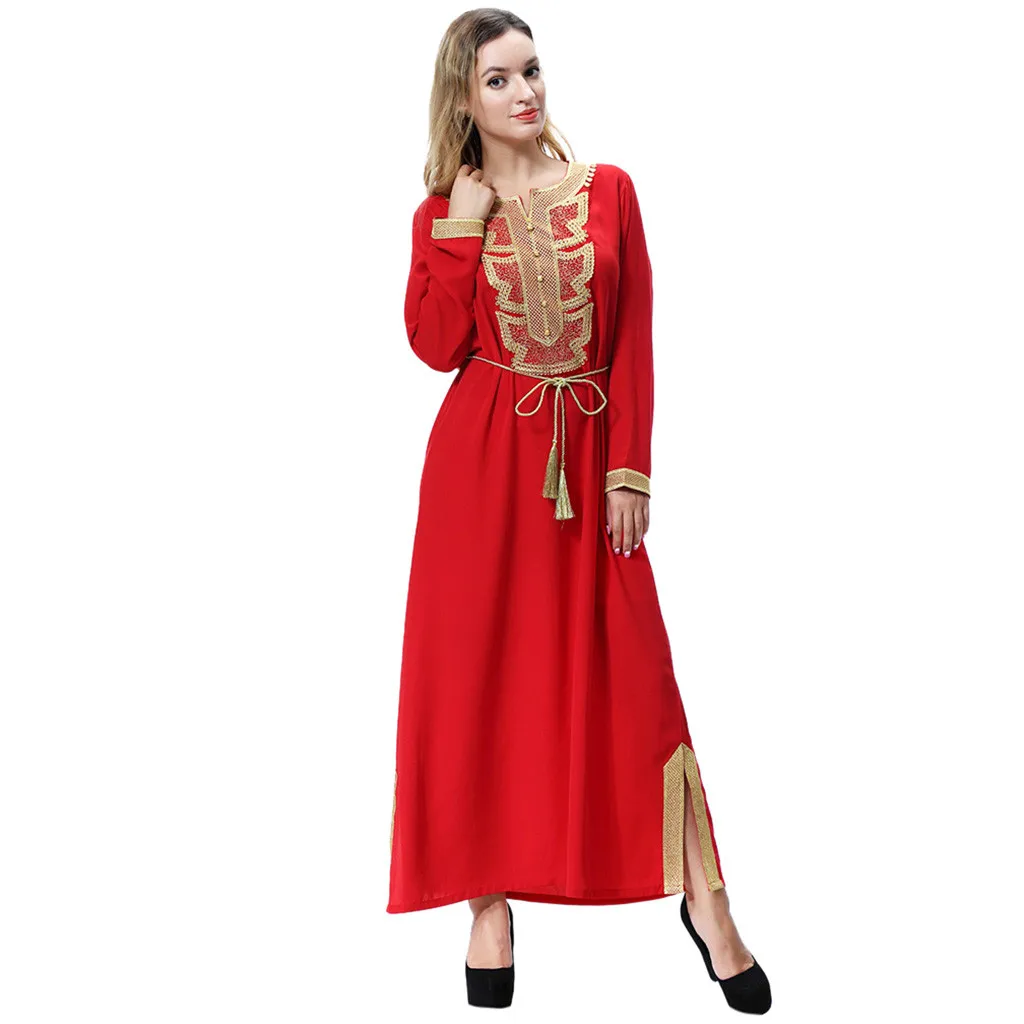 

Muslim Arab Middle Eastern Ladies' Lace-up Lace-up Bib Long Robe Dress 4.13