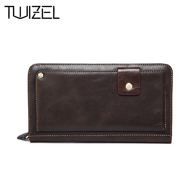 

Men Wallet Cow Genuine Leather Male Clutch Bag Vintage Long Wallets Portabl with Handle Phone Bag Card Holder TWIZEL HQB1844