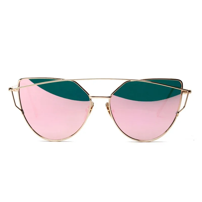 Женские новые солнцезащитные очки кошачий глаз дизайнерские брендовые двухлучевые розовые Золотые очки для рыбалки